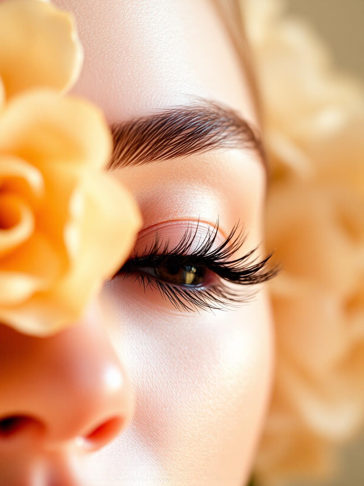 Close-up de extensiones de pestañas premium